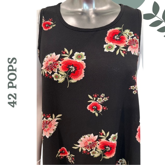 🛍️3/$40 42 POPS Floral Sleeveless Black Red Shift Dress – Size Medium - Picture 5 of 6